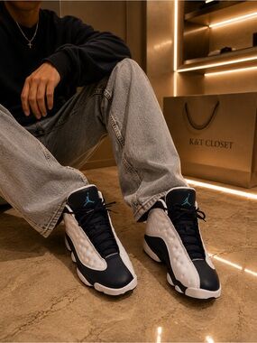 Jordan 13 Retro Obsidian 2021 White Navy Powder Blue Sneakers